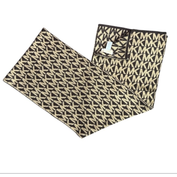Michael Kors Signature "MK" Monogram Pattern Brown and Tan Scarf - Picture 1 of 10